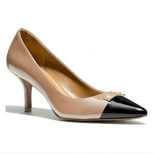 COACH ZAN PATENT LEATHER TWO TONE TAN/BLACK PUMPS SIZE 7B